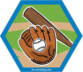 Baseball, glove and bat on hexagon magnet, I'm amazing magnetic personality