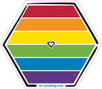 LGBT, lesbian, gay, bisexual and transexual rainbow with heart on hexagon magnet