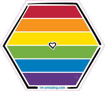 LGBT, lesbian, gay, bisexual and transexual rainbow with heart on hexagon magnet