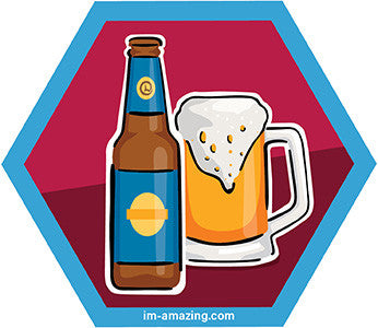 bottle and mug of beer on hexagon magnet, I'm amazing magnetic personality