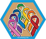 seven rainbow colored ribbons on hexagon magnet