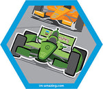 Green Formula 1 or IndyCar racing on a track or road course