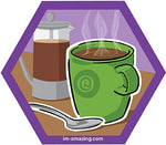 Mug of coffee and French press on hexagon magnet, I'm amazing magnetic personality
