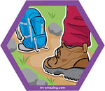 hiking boots and backpack on trail on hexagon magnet, I'm amazing magnetic personality