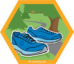 blue running shoes in park on hexagon magnet