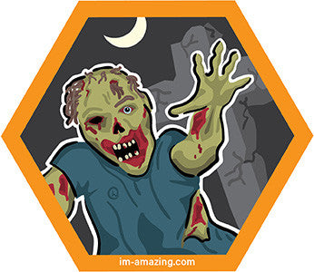 zombie in graveyard on hexagon magnet