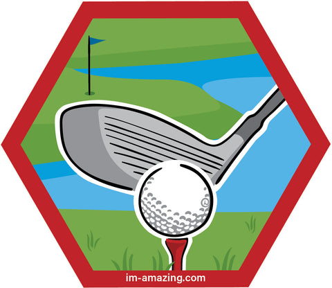 golf ball, tee and driving club on hexagon magnet, I'm amazing magnetic personality